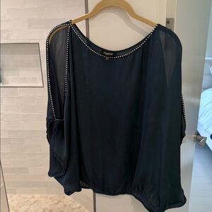 Bebe Midnight Blue Blouse with Studded Trim